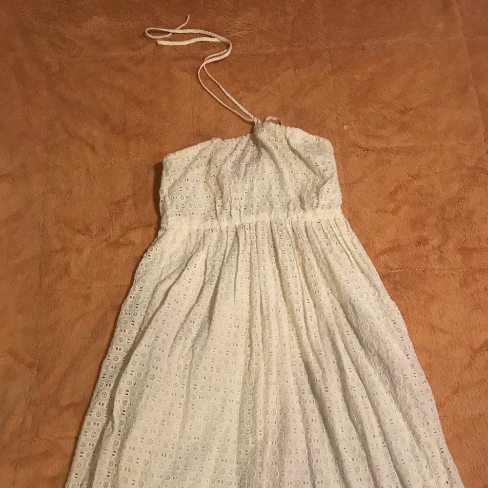 Strapless white lace dress